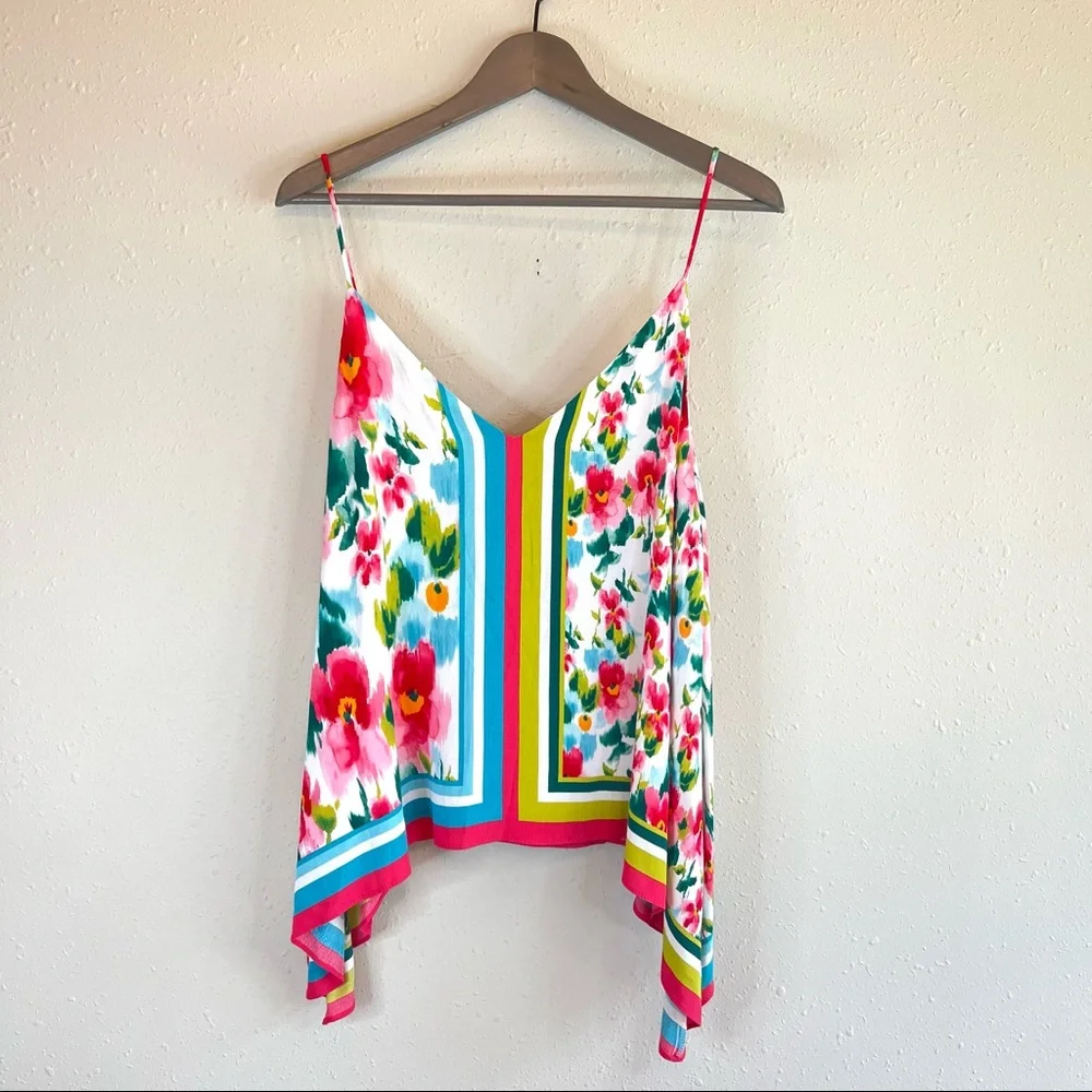 Zara Floral Print Asymmetrical Spaghetti Strap Top Size Medium NWT - Picture 3 of 9